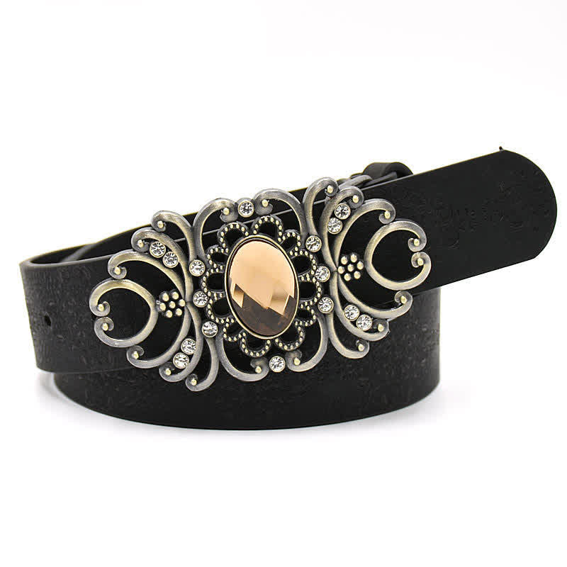 Ceinture en cuir avec boucle en cristal artificiel pour femme