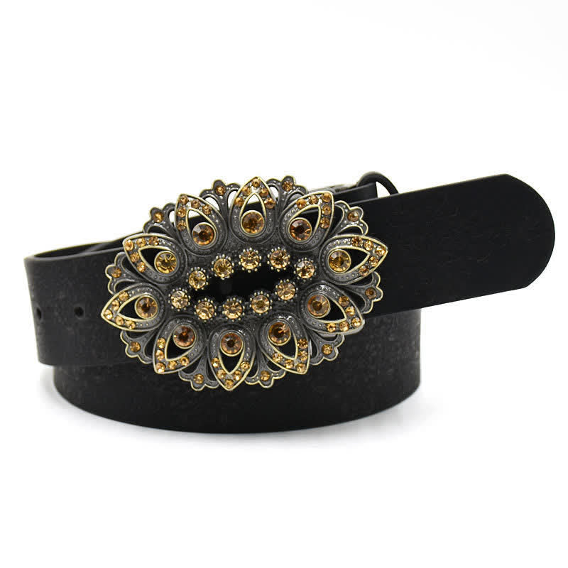 Ceinture en cuir avec boucle en cristal artificiel pour femme