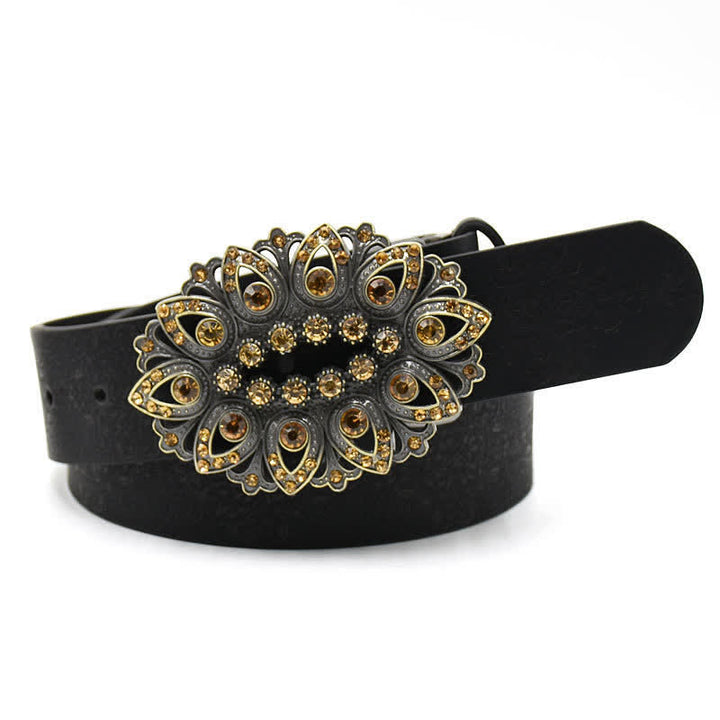 Ceinture en cuir avec boucle en cristal artificiel pour femme