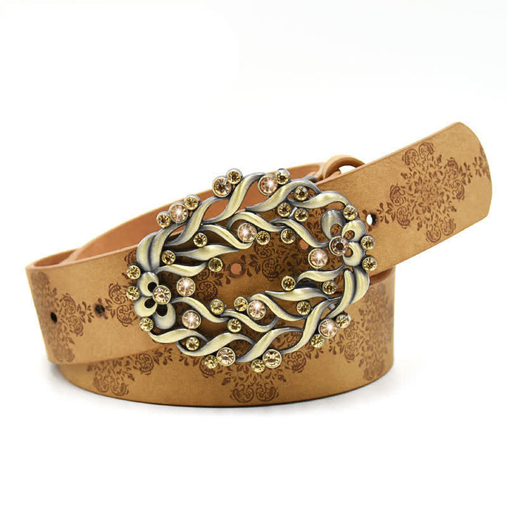 Ceinture en cuir avec boucle en cristal artificiel pour femme