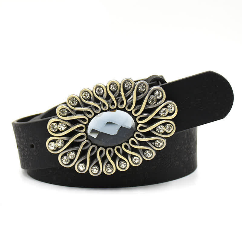 Ceinture en cuir avec boucle en cristal artificiel pour femme