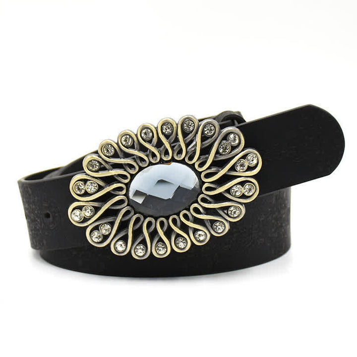 Ceinture en cuir avec boucle en cristal artificiel pour femme