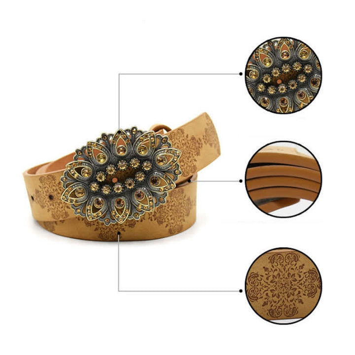 Ceinture en cuir avec boucle en cristal artificiel pour femme