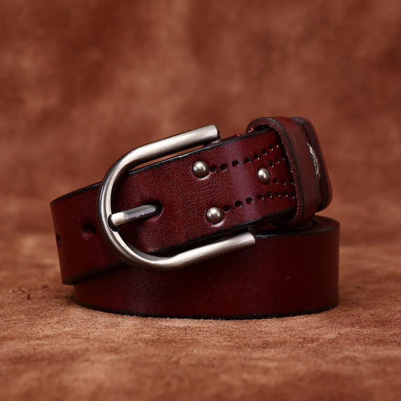 Ceinture en cuir mince décontractée à la mode avec rivets en métal