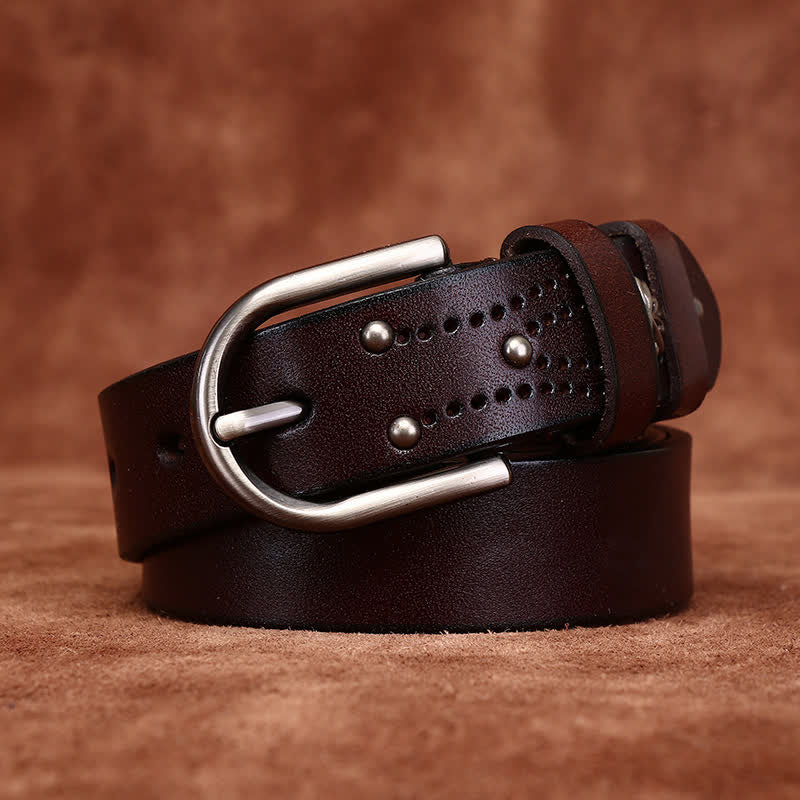 Ceinture en cuir mince décontractée à la mode avec rivets en métal