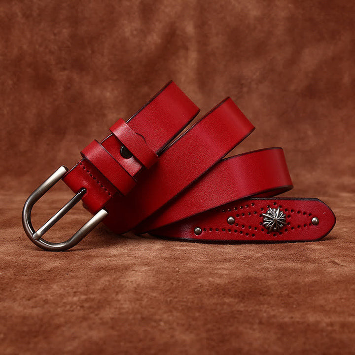 Ceinture en cuir mince décontractée à la mode avec rivets en métal