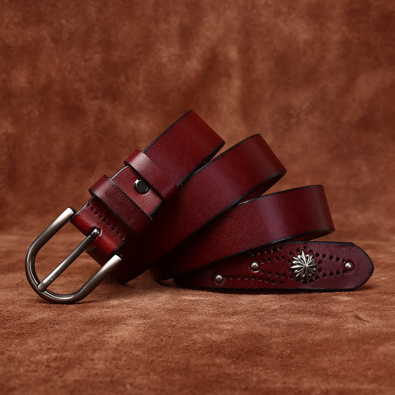 Ceinture en cuir mince décontractée à la mode avec rivets en métal