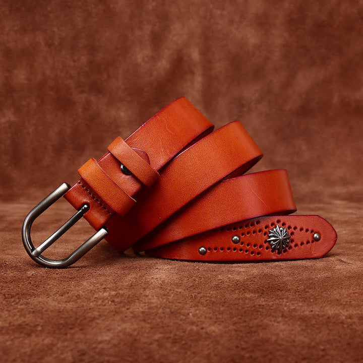 Ceinture en cuir mince décontractée à la mode avec rivets en métal
