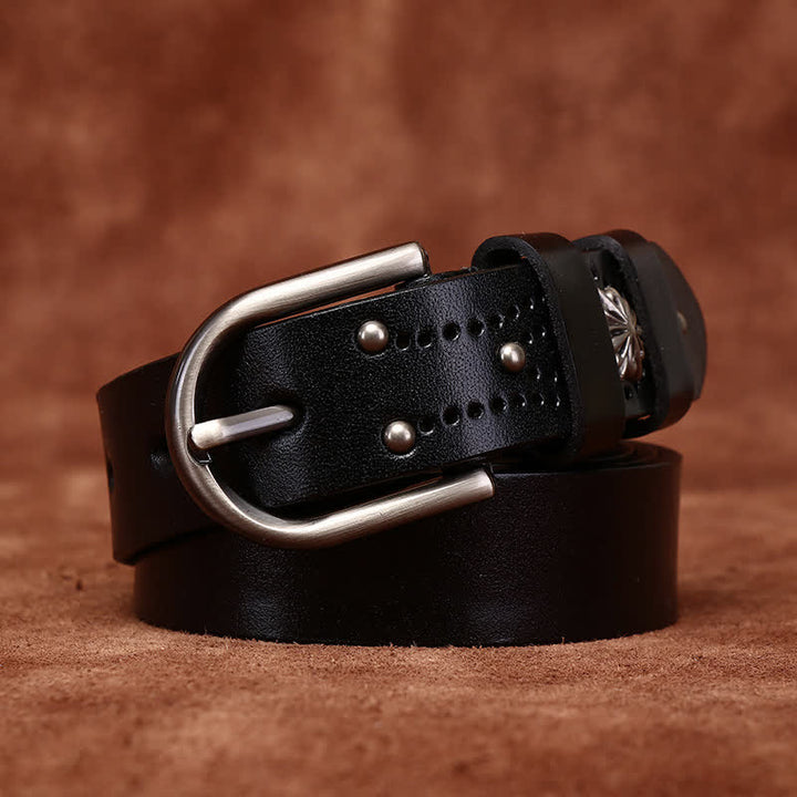 Ceinture en cuir mince décontractée à la mode avec rivets en métal