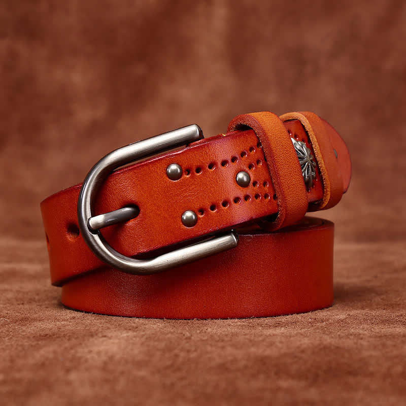 Ceinture en cuir mince décontractée à la mode avec rivets en métal