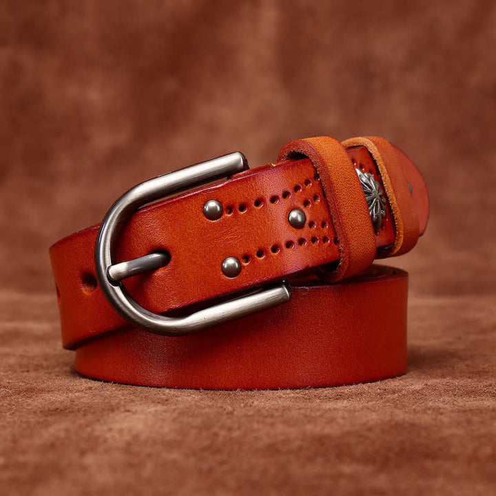Ceinture en cuir mince décontractée à la mode avec rivets en métal