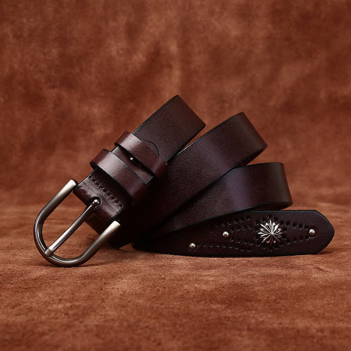 Ceinture en cuir mince décontractée à la mode avec rivets en métal