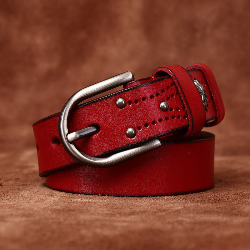 Ceinture en cuir mince décontractée à la mode avec rivets en métal