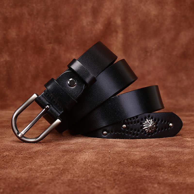 Ceinture en cuir mince décontractée à la mode avec rivets en métal