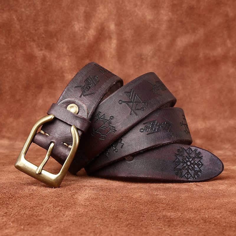Ceinture en cuir épais avec motif totem viking