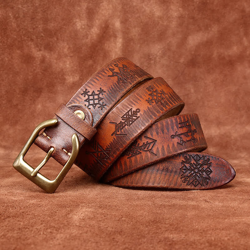 Ceinture en cuir épais avec motif totem viking