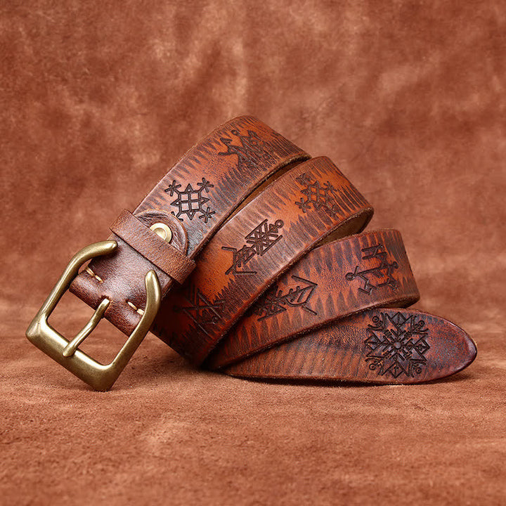Ceinture en cuir épais avec motif totem viking