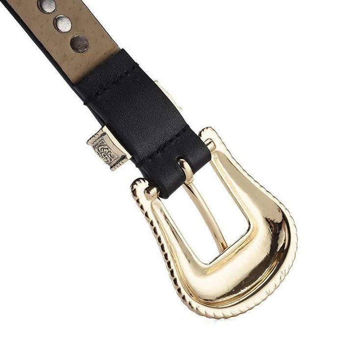 Ceinture en cuir à rivets et strass de luxe pour femme
