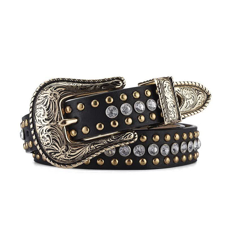 Ceinture en cuir à rivets et strass de luxe pour femme