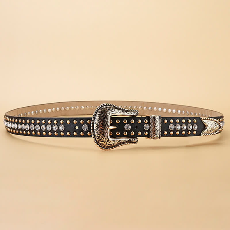 Ceinture en cuir à rivets et strass de luxe pour femme