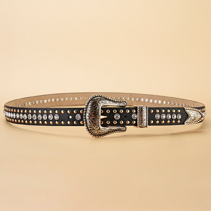 Ceinture en cuir à rivets et strass de luxe pour femme