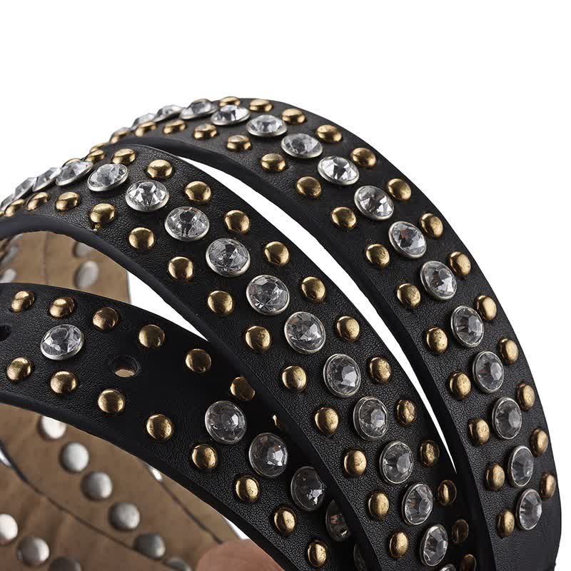 Ceinture en cuir à rivets et strass de luxe pour femme