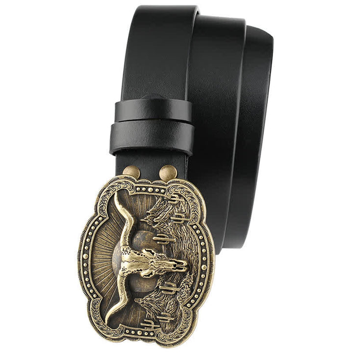 Ceinture en cuir à tête de taureau Rodeo Bronze Longhorn