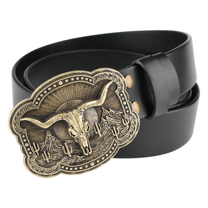 Ceinture en cuir à tête de taureau Rodeo Bronze Longhorn
