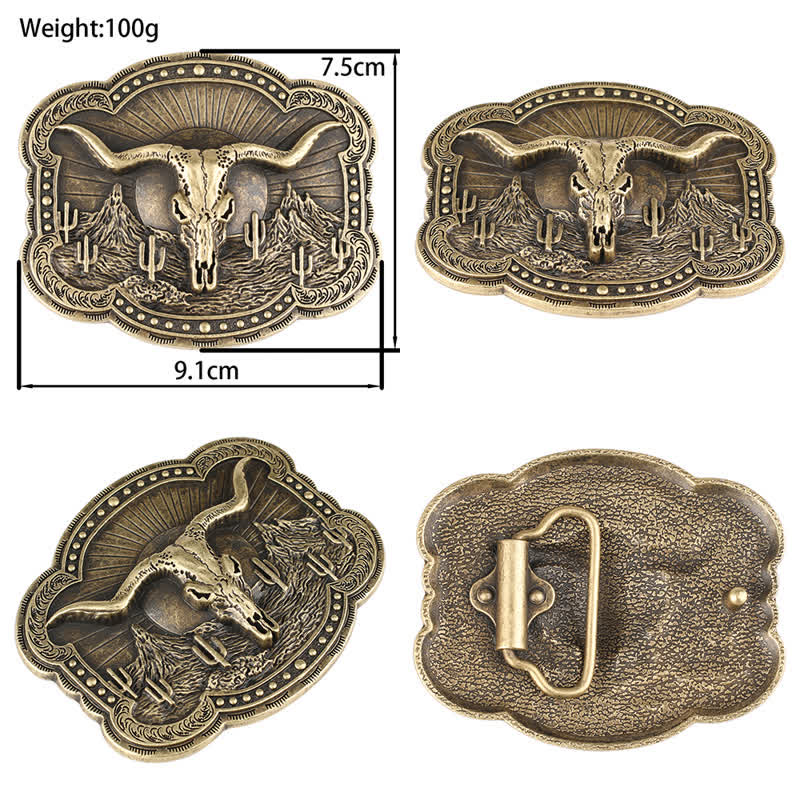 Ceinture en cuir à tête de taureau Rodeo Bronze Longhorn