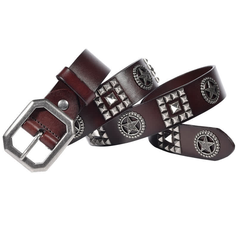 Ceinture en cuir cloutée avec rivets en forme d'étoile en métal pour motard punk