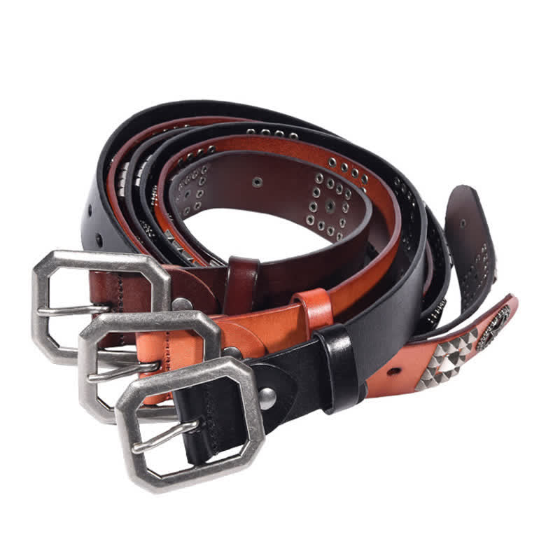 Ceinture en cuir cloutée avec rivets en forme d'étoile en métal pour motard punk