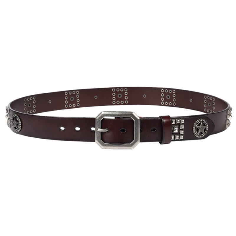 Ceinture en cuir cloutée avec rivets en forme d'étoile en métal pour motard punk