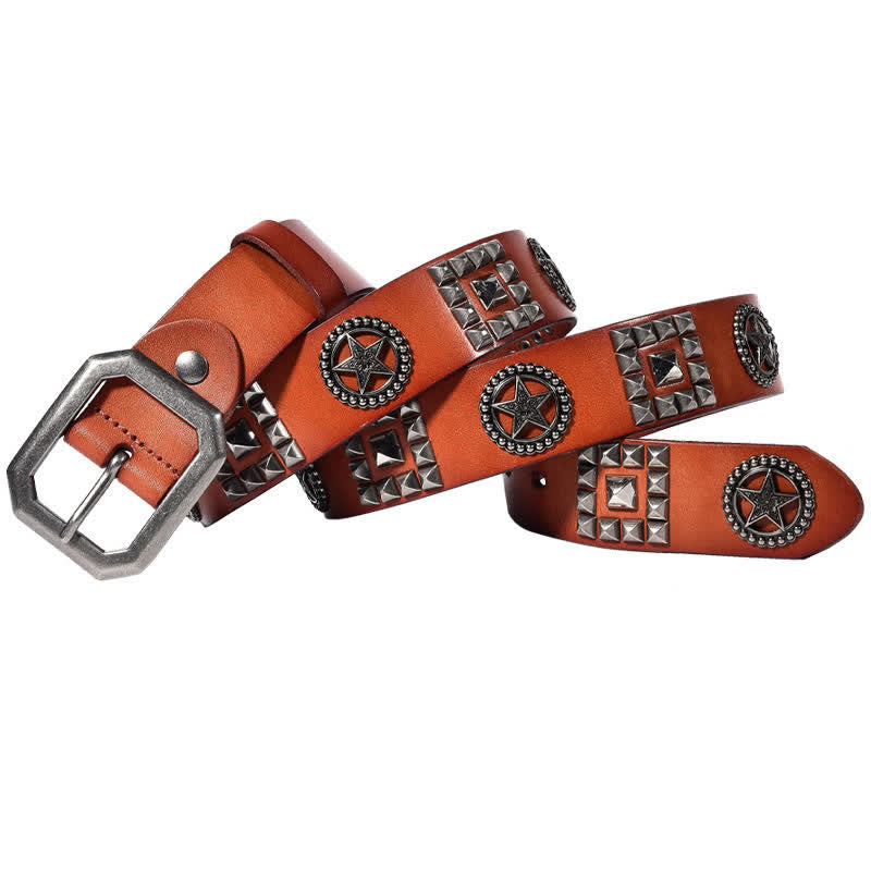 Ceinture en cuir cloutée avec rivets en forme d'étoile en métal pour motard punk