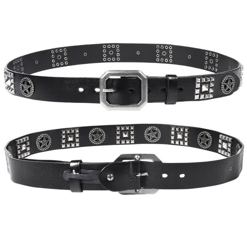 Ceinture en cuir cloutée avec rivets en forme d'étoile en métal pour motard punk