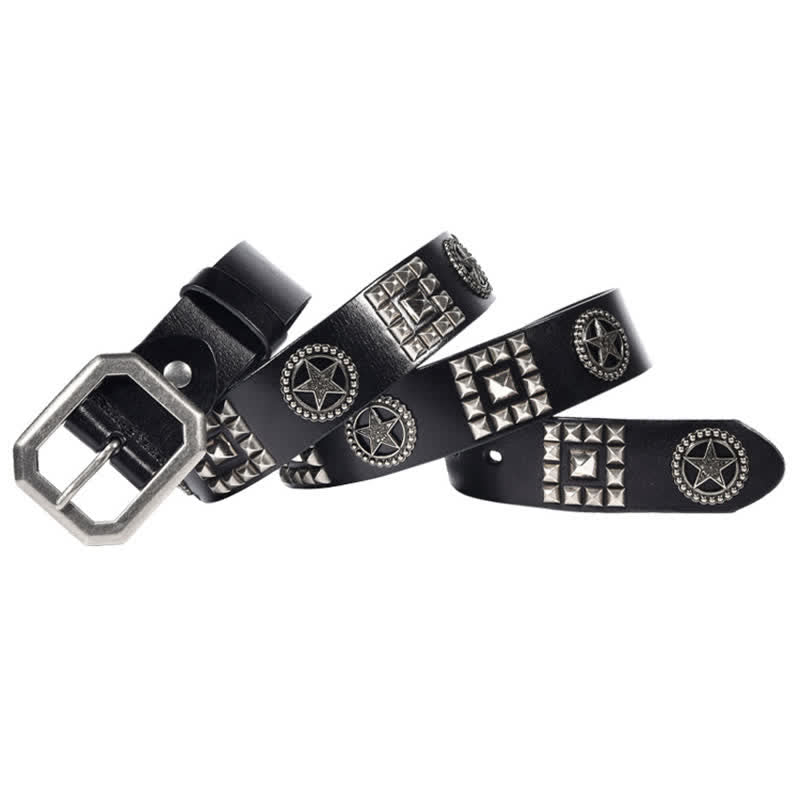 Ceinture en cuir cloutée avec rivets en forme d'étoile en métal pour motard punk