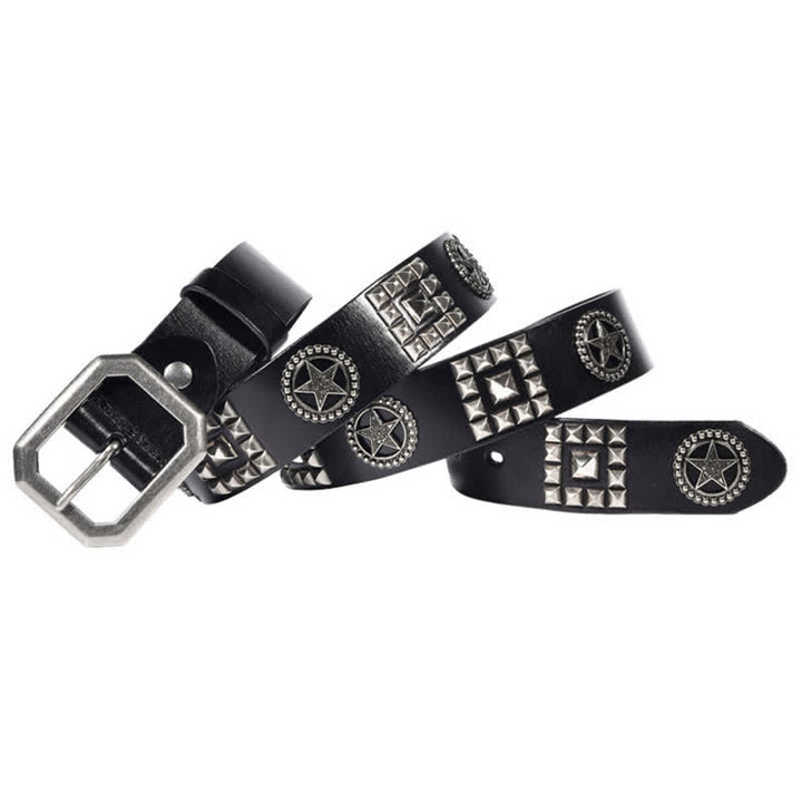 Ceinture en cuir cloutée avec rivets en forme d'étoile en métal pour motard punk