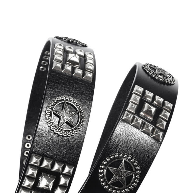 Ceinture en cuir cloutée avec rivets en forme d'étoile en métal pour motard punk