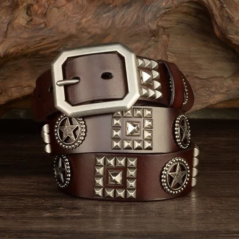 Ceinture en cuir cloutée avec rivets en forme d'étoile en métal pour motard punk