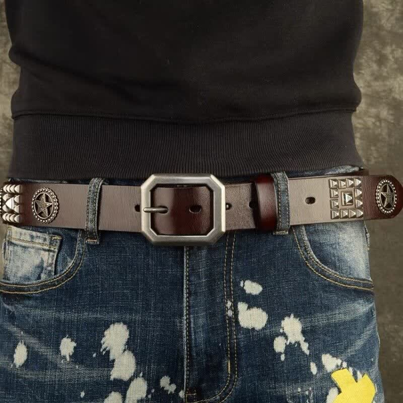 Ceinture en cuir cloutée avec rivets en forme d'étoile en métal pour motard punk