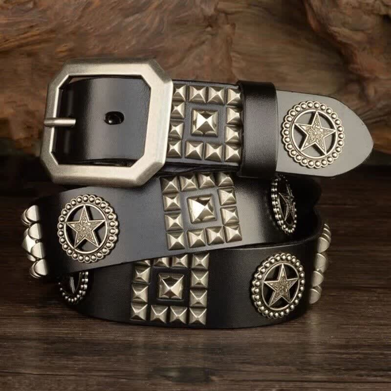 Ceinture en cuir cloutée avec rivets en forme d'étoile en métal pour motard punk