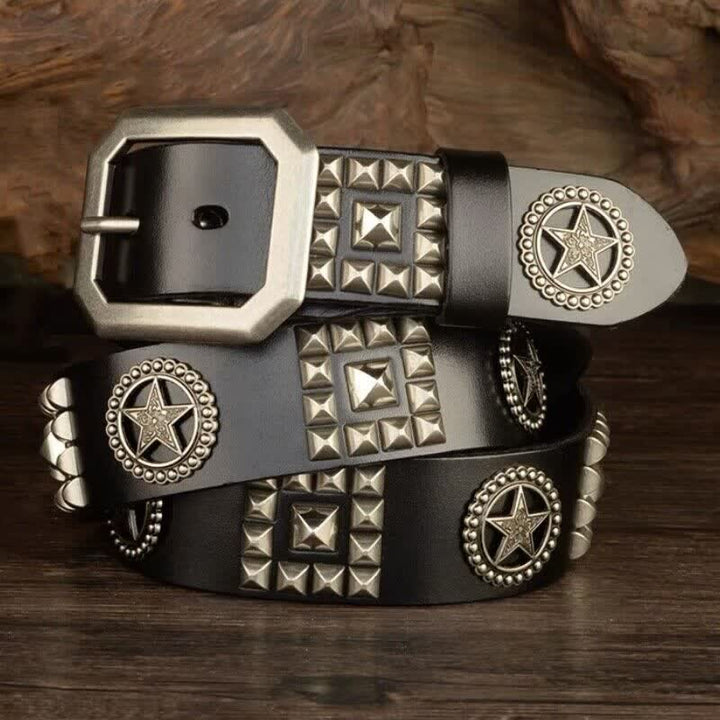 Ceinture en cuir cloutée avec rivets en forme d'étoile en métal pour motard punk