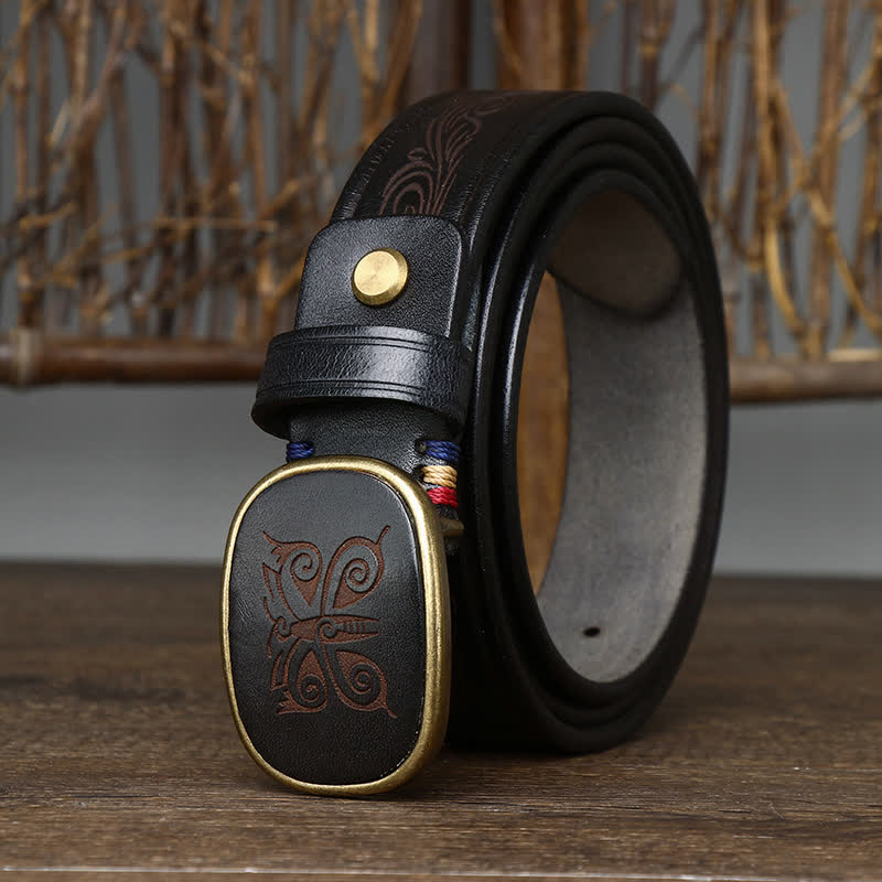 Ceinture en cuir épais de luxe rétro à imprimé papillon