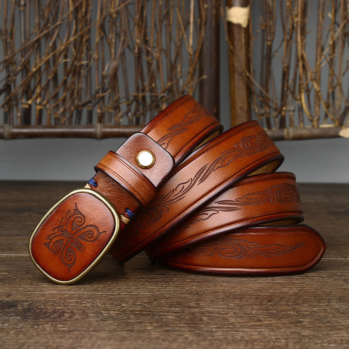 Ceinture en cuir épais de luxe rétro à imprimé papillon