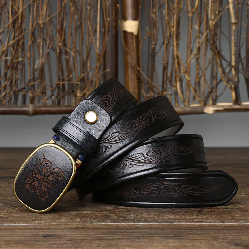 Ceinture en cuir épais de luxe rétro à imprimé papillon