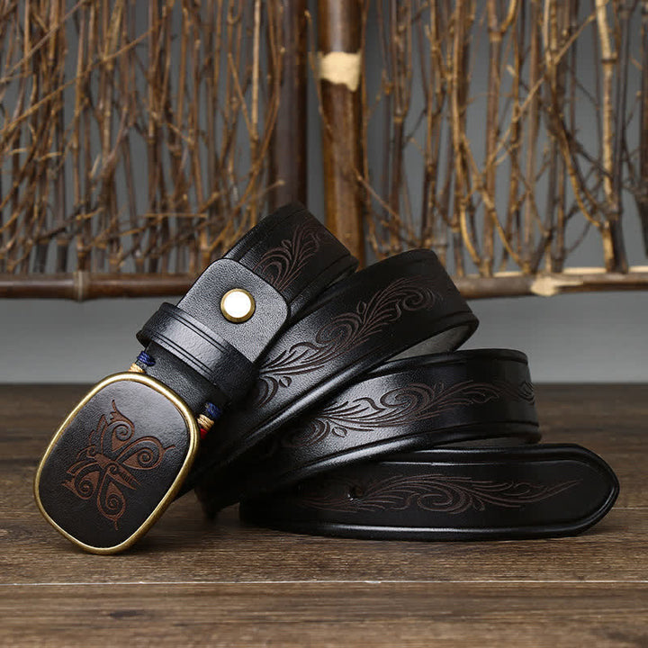 Ceinture en cuir épais de luxe rétro à imprimé papillon
