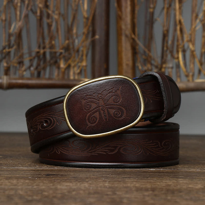 Ceinture en cuir épais de luxe rétro à imprimé papillon
