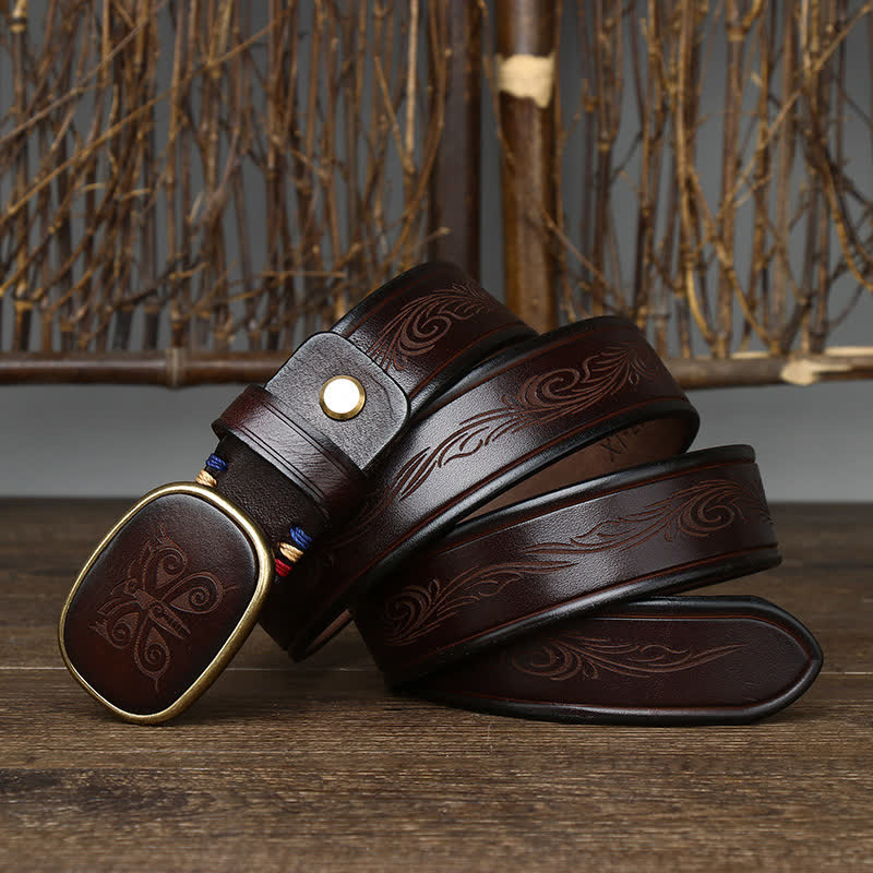 Ceinture en cuir épais de luxe rétro à imprimé papillon