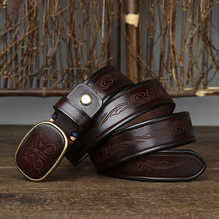 Ceinture en cuir épais de luxe rétro à imprimé papillon