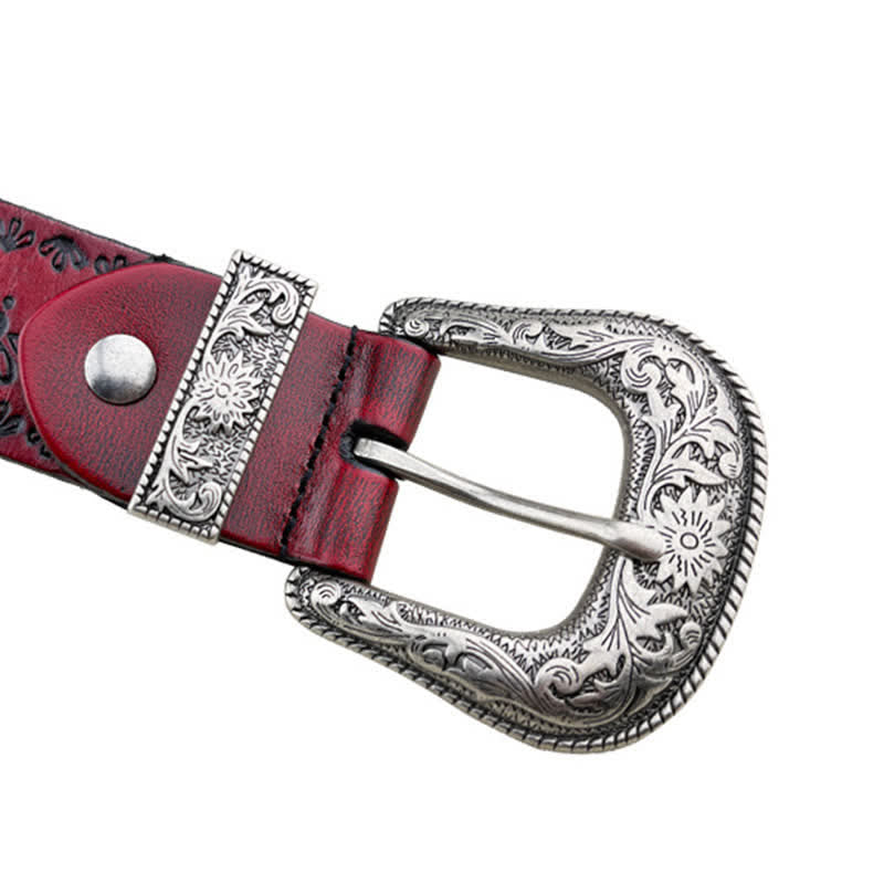 Ceinture en cuir gaufré à motif floral de style occidental
