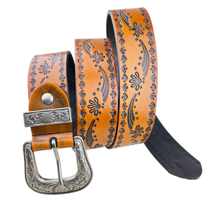 Ceinture en cuir gaufré à motif floral de style occidental